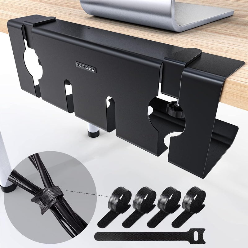 NODOCA No Drill Under Desk Cable Management Tray, 17'' Wire Management, Punch-Free Clamp on, Metal Cable Tray, Wire Organizer Under Desk, Under Desk Basket for Office and Home, Black - Image 1